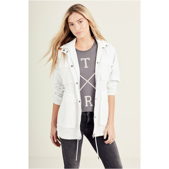 True Religion Women's Light Weight Waterproof Parka Jacket in White - Picture 1 of 7